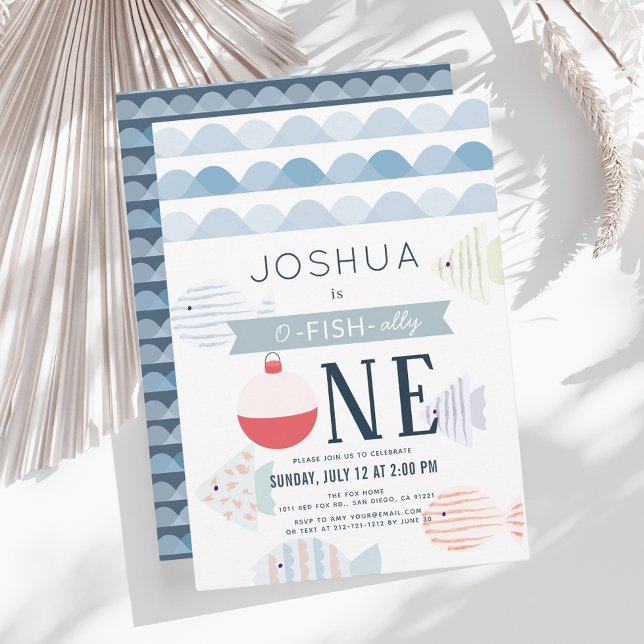 Invitation O-fish-ally One Fishing Boy Blanc 1er anniversaire (Créateur téléchargé)
