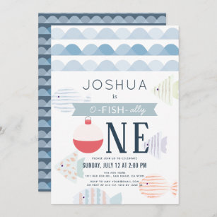 Invitation O-fish-ally One Fishing Boy Blanc 1er anniversaire