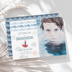 Invitation O-fish-ally One Fishing Boy White Birthday Photo