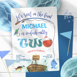 Invitation O-fish-ally, petit pêcheur, garçon 2e anniversaire