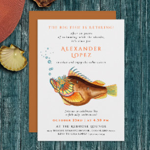 Invitation O-fish-ally Retraité couleur poisson illustration
