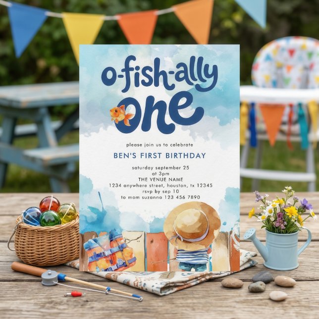 Invitation O-fish-ally Un Garçon Pêcheur 1er Anniversaire (Créateur téléchargé)