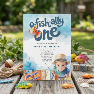 Invitation O-fish-ialement Un Garçon Pêcheur 1er Anniversaire