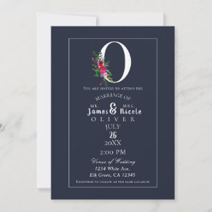 Invitation O Monogramme Dernier initial bleu Floral Mariage