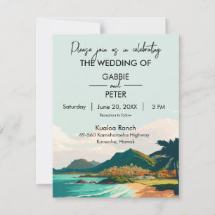 Invitation Oahu Hawaii Beach Mounts Ocean Palm Tree