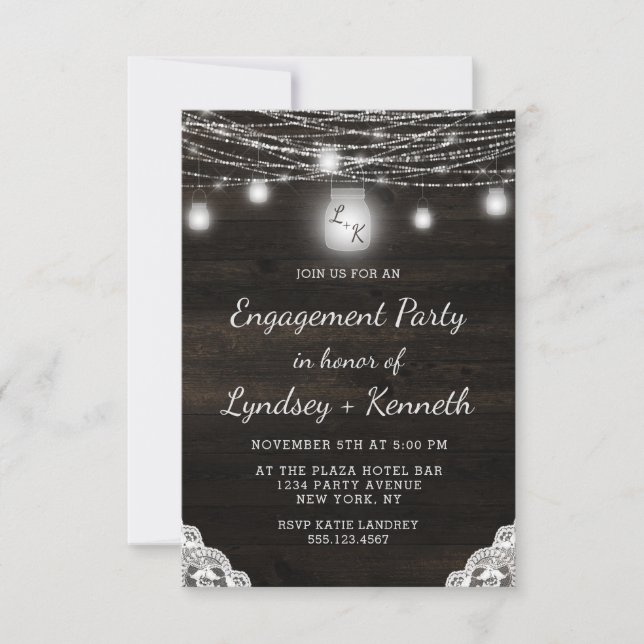 Invitation Oak Ridge Rustic Dark Brown Wood Engagement Party (Devant)
