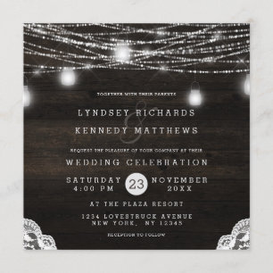 Invitation Oak Ridge Rustic Wood & dentelle Carré Mariage