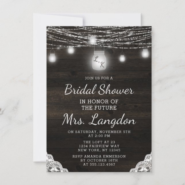 Invitation Oak Ridge Rustic Wood & dentelle Mariage Fête des  (Devant)