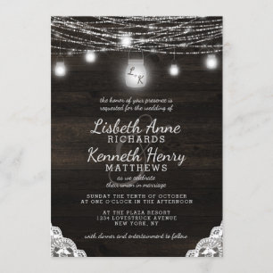 Invitation Oak Ridge Rustique Dentelle en bois et Mason Jars 