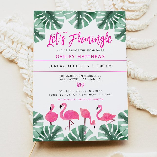 Invitation OAKLEY Flamingle Baby shower Tropical Rose (Créateur téléchargé)
