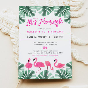 Invitation OAKLEY Flamingle Hot Pink Girls 1er anniversaire