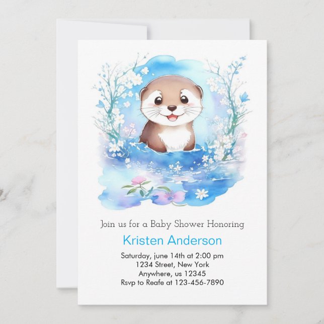 Invitation Oasis d'aquarelle de mignonne Otter Baby shower ga (Devant)