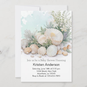 Invitation Oasis de coquillages au bord du Baby shower marin