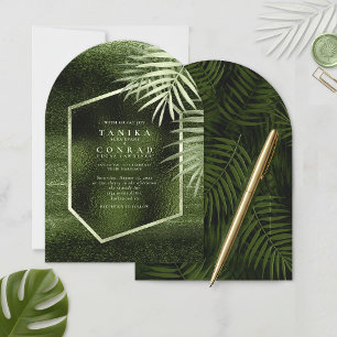 Invitation Oasis Olive Abstrait Feuille de Palmier en Feuille