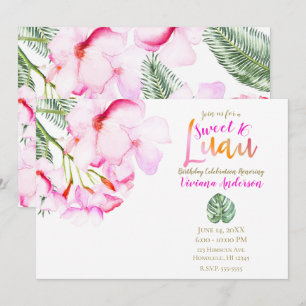 Invitation Oasis Tropical Rose Vert Floral Hawaïen Douce 16