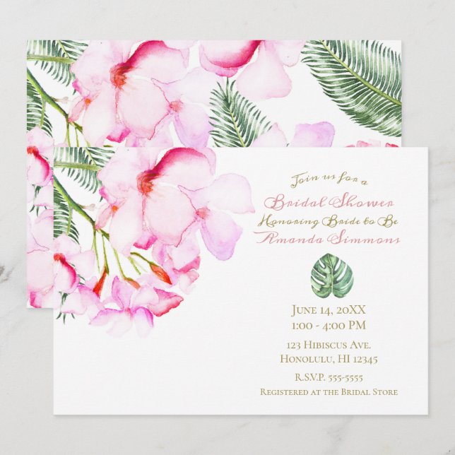 Invitation Oasis Tropical Rose Vert Mariage Hawaïen (Devant / Derrière)