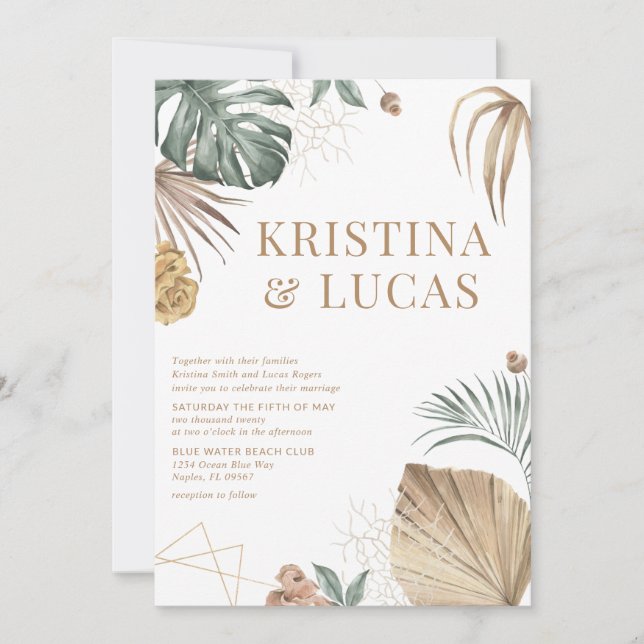 Invitation Oasis Tropicale Or Destination Mariage (Devant)