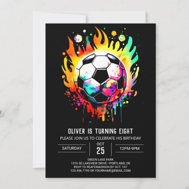 Invitation Objectif coloré Aquarelle Football Anniversaire (Devant)