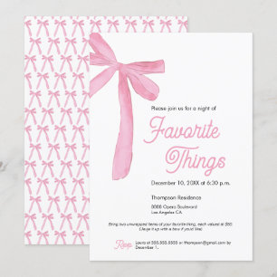 Invitation Objets favoris Party Cute Pink Bow