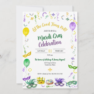Invitation Objets Mardi Gras à l'aquarelle Fête