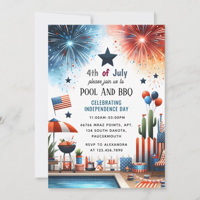 Invitation Obtenez Bbq Rouge Blanc Bleu Usa Drapeau 4 juillet (Devant)