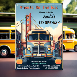 Invitation Obtenez Boy Cute Girl Tour City Party Bus 6e anniv