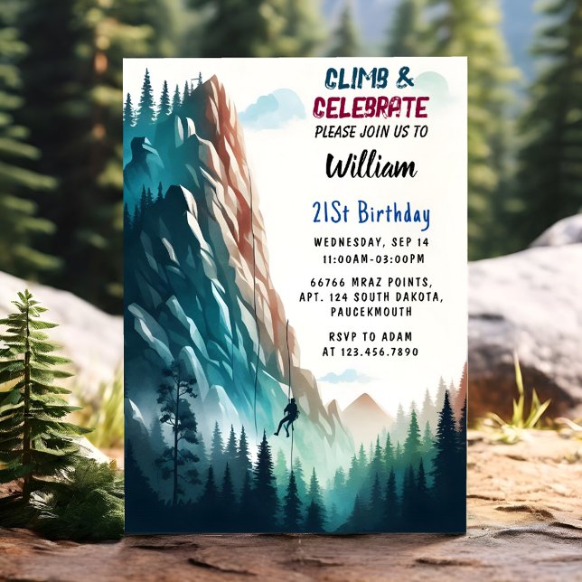 Invitation Obtenez Boy Tree Fun Cliff Rock Escalade 21e anniv (Créateur téléchargé)