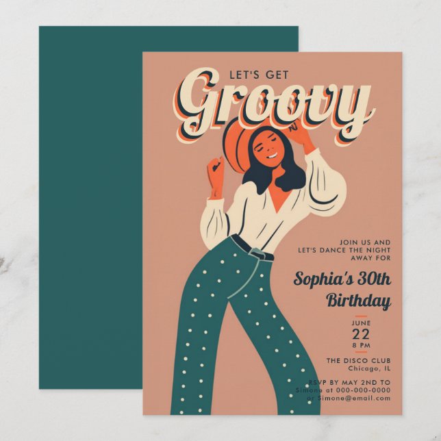 Invitation Obtenez Super les années 70 Dance Party Retro 30e  (Devant / Derrière)