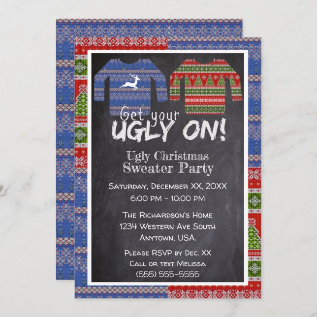 Invitation Obtenez votre laide sur Knit Christmas Sweat Party (Devant / Derrière)