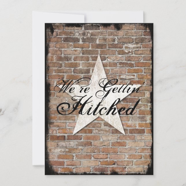 Invitation Obtenir Hitched Rustic Star Brick Wedding Invite (Devant)