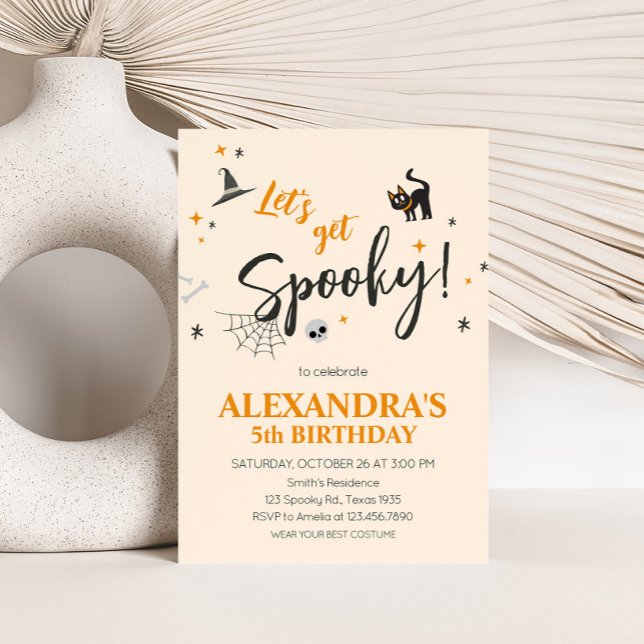 Invitation Obtenons Éffrayant Chat Halloween fête d'anniversa (Cat Lets Get Spooky Halloween Birthday Party Invitation)