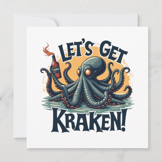 Invitation Obtenons Kraken Funny Rum Boire du poulpe (Devant)