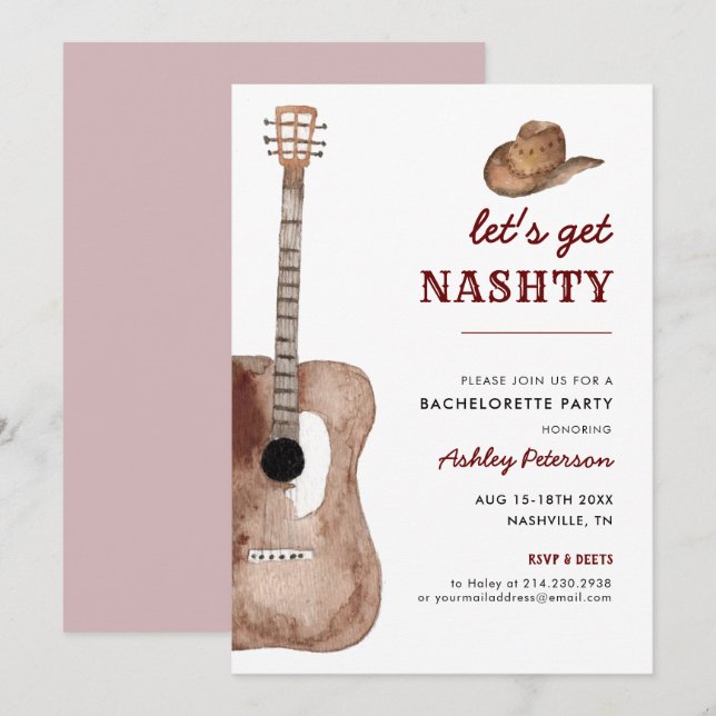 Invitation Obtenons Nashty Nashville Nash Bachelorette Party (Devant / Derrière)