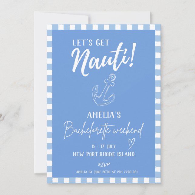 Invitation Obtenons nauti Blue côtier Bachelorette fête (Devant)