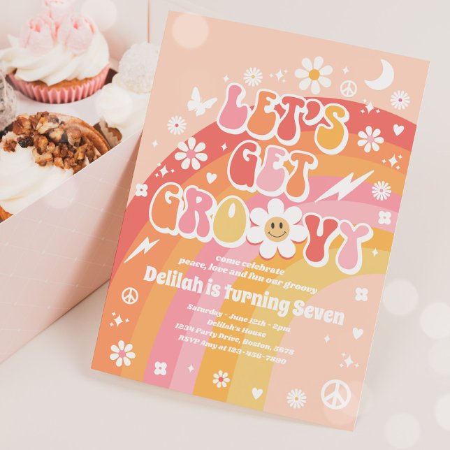 Invitation Obtenons Super Hippie Rainbow les années 70 fête d (Créateur téléchargé)