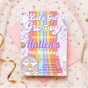 Invitation Obtenons Super Retro Boho Daisy Rainbow Anniversai