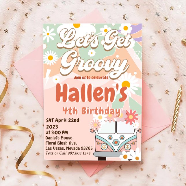 Invitation Obtenons Super Retro Boho Daisy Rainbow Anniversai (Créateur téléchargé)