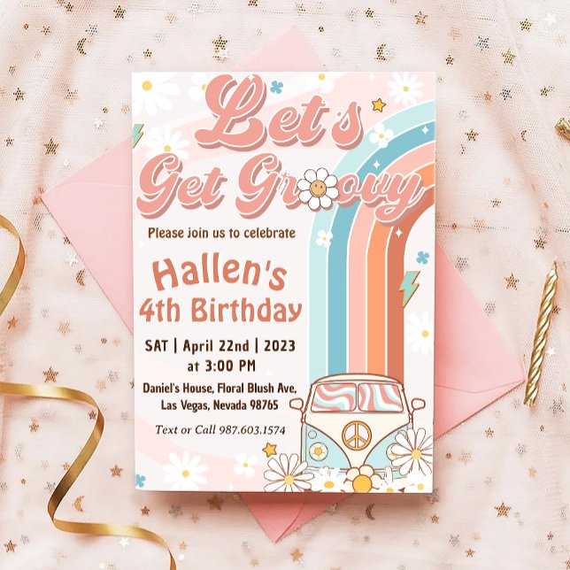 Invitation Obtenons Super Retro Boho Daisy Rainbow Anniversai (Créateur téléchargé)