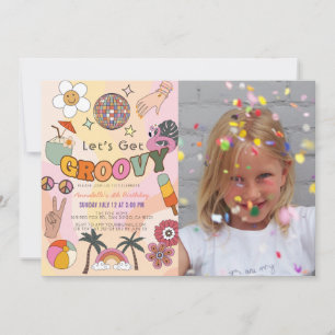 Invitation Obtenons Super Retro Girl Photo Anniversaire