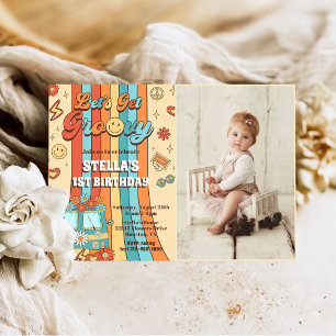 Invitation Obtenons Super Retro Rainbow 1er Anniversaire Phot