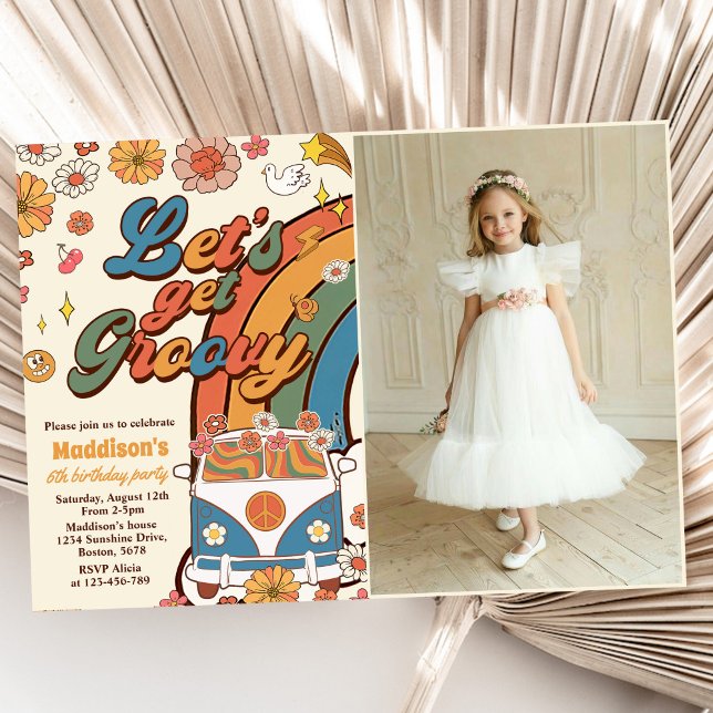 Invitation Obtenons Super Retro Rainbow 6th Birthday Photo (Créateur téléchargé)