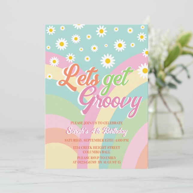 Invitation Obtenons Super Retro Rainbow Pastel 4e anniversair (Debout devant)