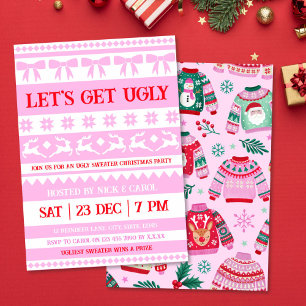 Invitation Obtenons un laide Noël laide Sweater rose & rouge