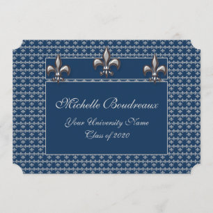 Invitation Obtention du diplôme bleue de Silver Fleur de Lis