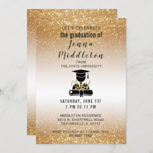 Invitation Obtention du diplôme de parties scintillantes d'or