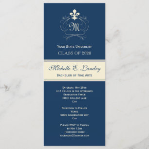 Invitation Obtention du diplôme élégante de Blue Fleur de Lis