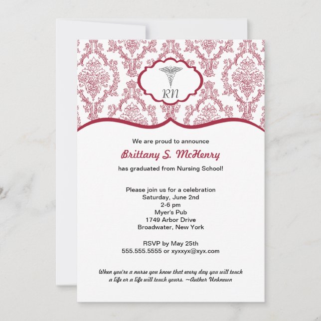 Invitation Obtention du diplôme RN BSN d'infirmière de (Devant)