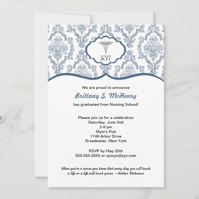 Invitation Obtention du diplôme RN BSN d'infirmière de bleu (Devant)