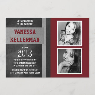 Invitation Obtention du diplôme rouge foncé et du gris 2 de