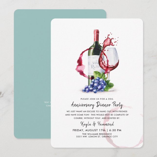 Invitation Occasion de vin et de dîner Anniversaire  (Devant / Derrière)